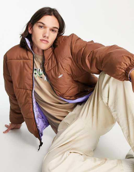 Obey Benny reversible puffer jacket in brown and blue, 2 of 4