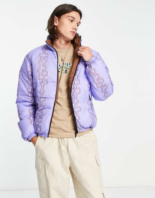 Obey Benny reversible puffer jacket in brown and blue, 4 of 4