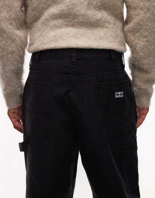 Obey big timer double knee carpenter trousers in black, 4 of 5