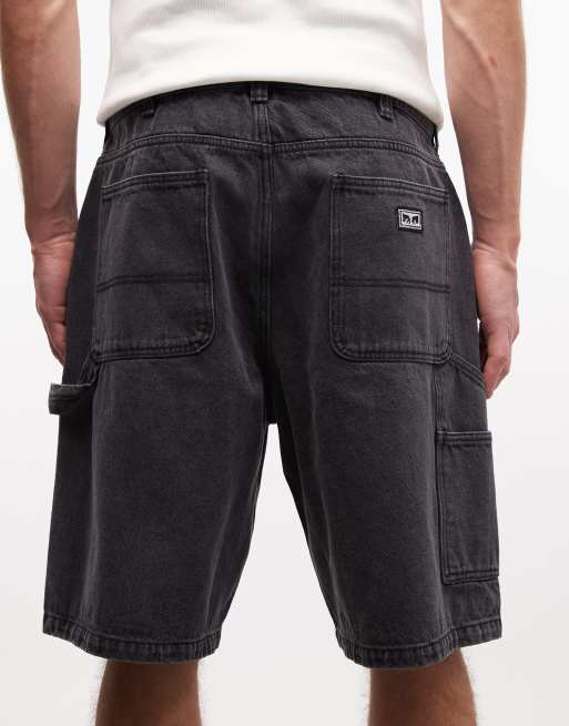 Obey bigwig baggy denim carpenter shorts in black, 5 of 5