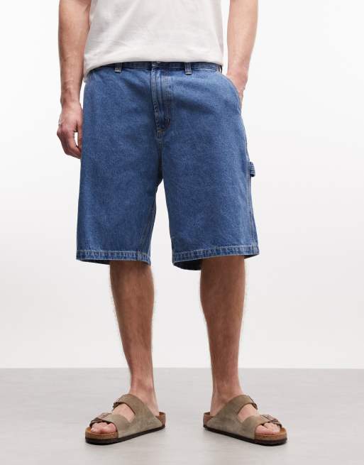 Obey bigwig baggy denim carpenter shorts in mid wash blue, 3 of 5