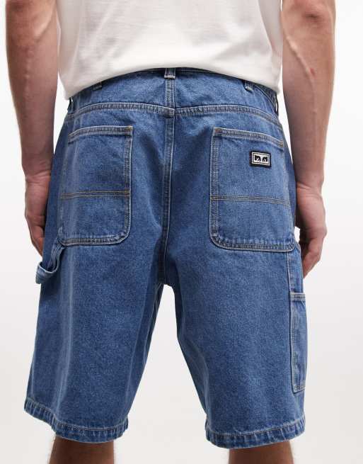 Obey bigwig baggy denim carpenter shorts in mid wash blue, 4 of 5