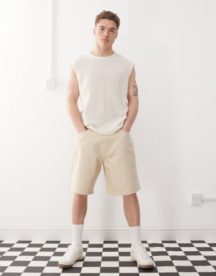 Obey Obey bigwig baggy denim short in pelican faded wash-Neutral