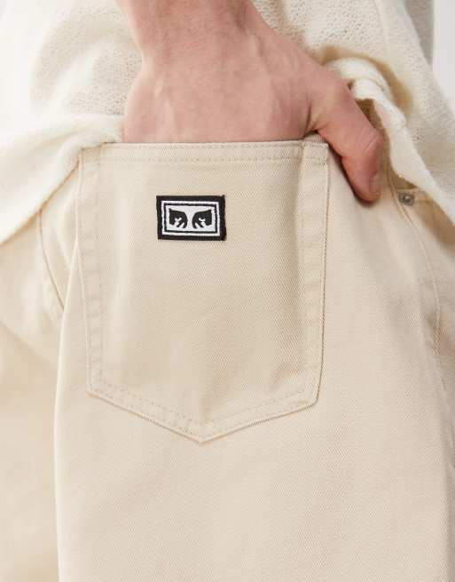 Obey bigwig baggy denim short in pelican faded wash, 5 of 5