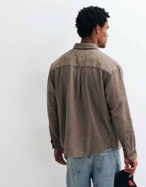 Obey bigwig dash checked long sleeve shirt in brown multi, 5 of 5