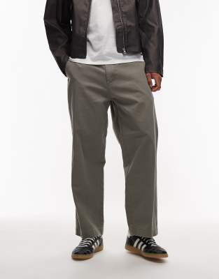 Obey Obey bigwig giant straight leg trousers in dark beige-Neutral