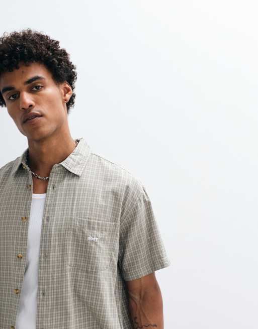 Obey - Bigwig Ian - Camicia a maniche corte verde salvia a righe, 3 di 5
