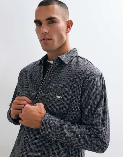 Obey Bigwig Jack checked long sleeve shirt in black multi - view 1