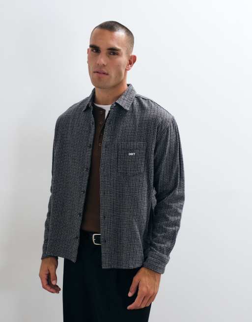 Obey Bigwig Jack checked long sleeve shirt in black multi, 3 of 5