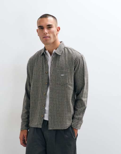 OBEY Bigwig jack checked long sleeve shirt in stone multi, 5 of 5