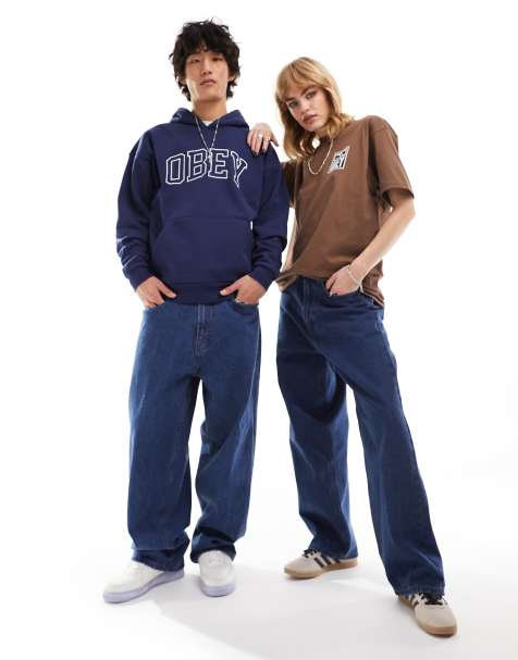 Obey - Bigwig - Jeans ampi unisex stile skater blu stone wash - view 1