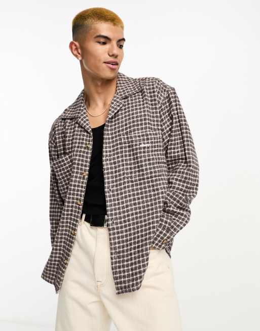 Obey Bigwig micro plaid shirt in brown