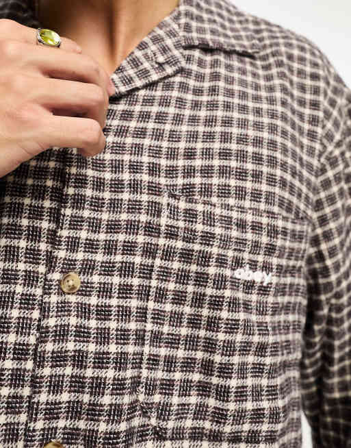 Obey bigwig mirco plaid shirt in brown | ASOS