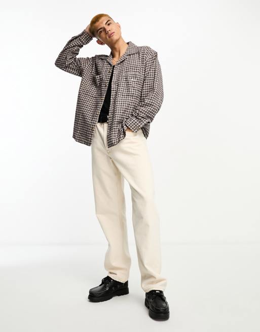 Obey bigwig mirco plaid shirt in brown | ASOS