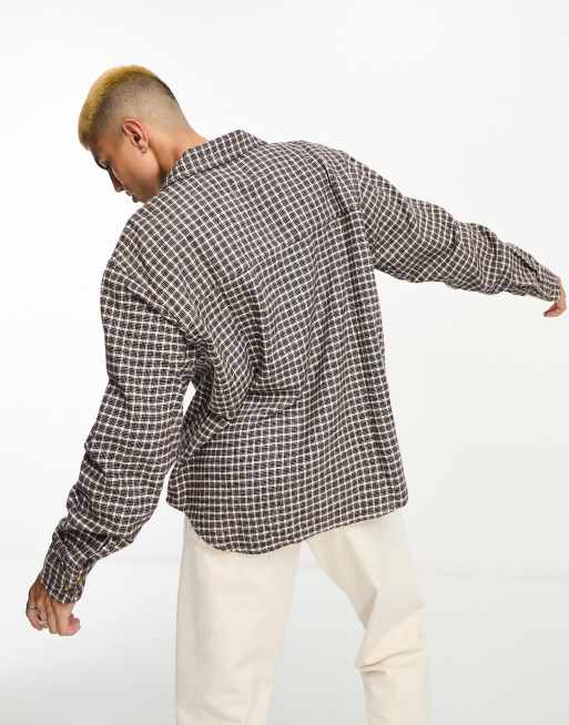 Obey bigwig mirco plaid shirt in brown | ASOS