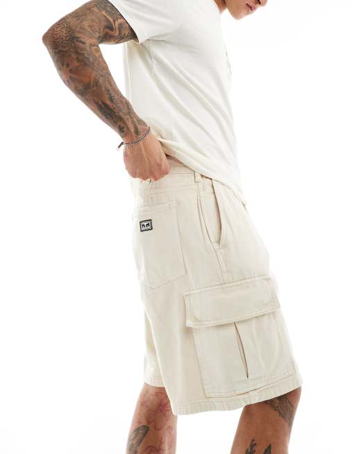 Obey - Bigwig - Posede cargoshorts i råhvid denim