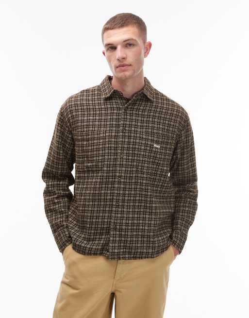 Obey - Bigwig Rick - Brun/sort oversized skjorte med lange ærmer i flonel