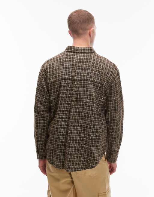 Obey Bigwig Rick oversized flannel long sleeve shirt in brown and black, 3 of 5