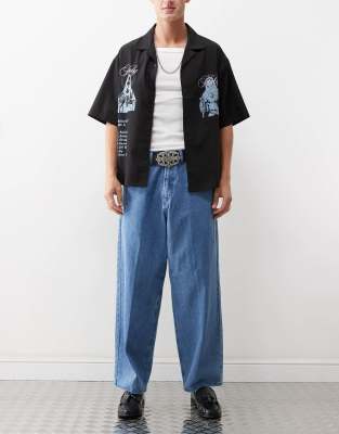 Obey – Bigwig – Weite Jeans in Stonewash-Blau - view 1
