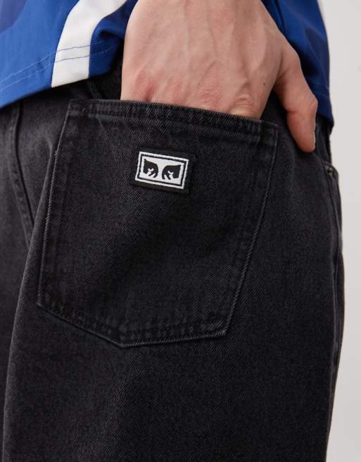 Obey – Bigwig – Weite Jeans-Shorts in verwaschenem Schwarz, 5 von 5