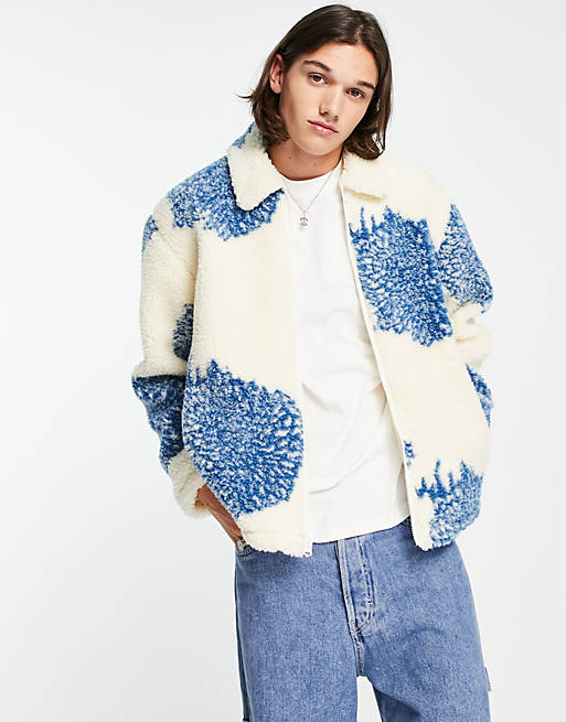 Obey bistro sherpa jacket in white and blue | ASOS