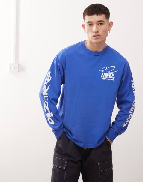 Obey bizzare new visions graphic logo t-shirt with back print in pigment electric indigo
