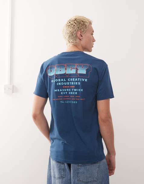 Obey – Blå t-shirt with texttryck baktill - view 1