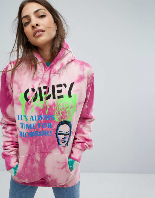 Obey Bleached Boyfriend Hoodie In Tie Dye With Front Back