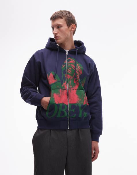 Obey – Blindfold – Oversize-Kapuzenjacke in Marineblau mit durchgehendem Reißverschluss - view 1