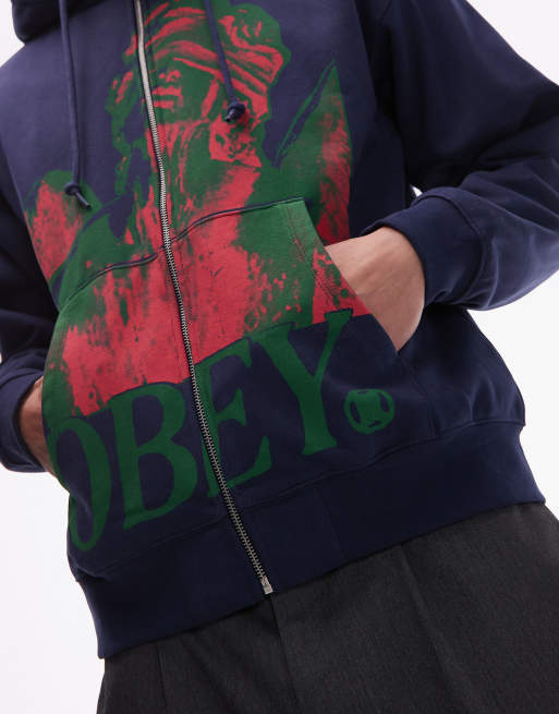 トップス BEEDEN PHOTO PRINT OVER HOODIE Obey blindfold zip through oversized hoodie in navy | ASOS
