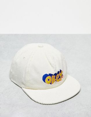 Obey block 5 panel snapback in off white