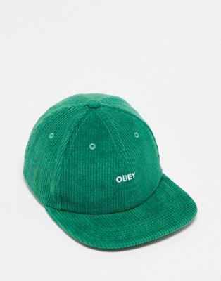 Obey bold cord six panel strapback cap in green