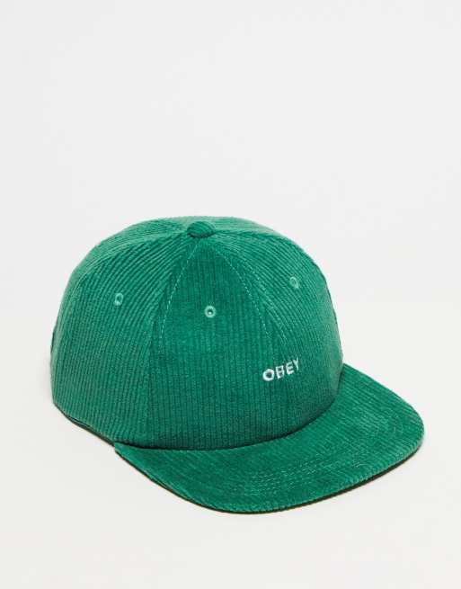 Obey bold cord six panel strapback cap in green