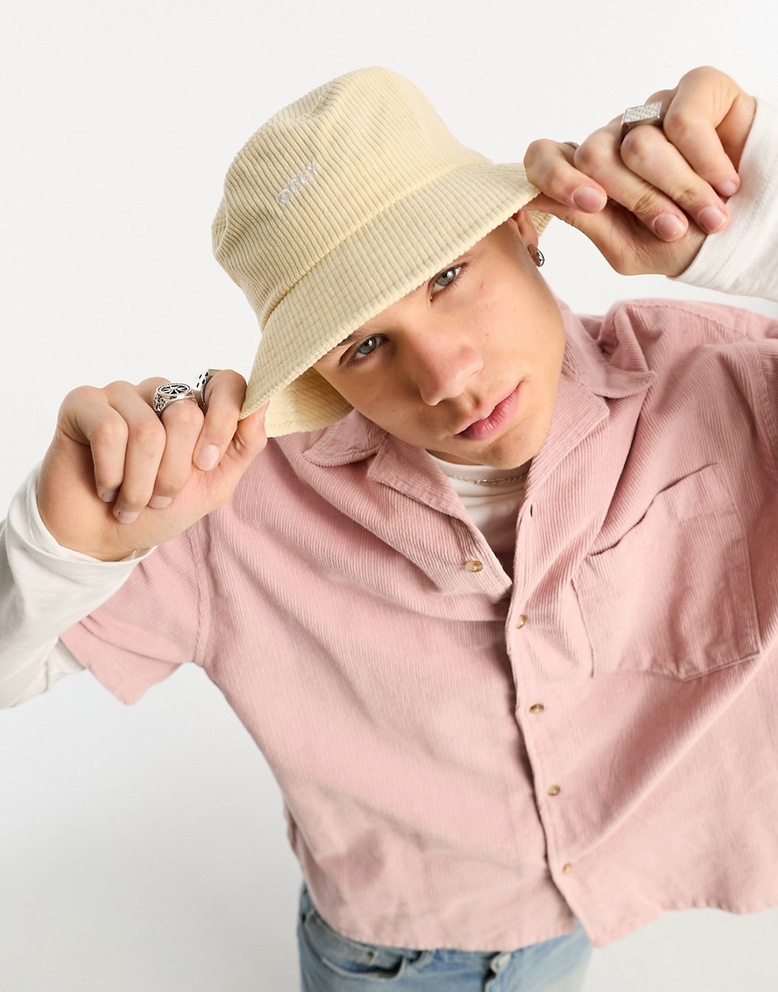 Obey bold corduroy bucket hat in off white