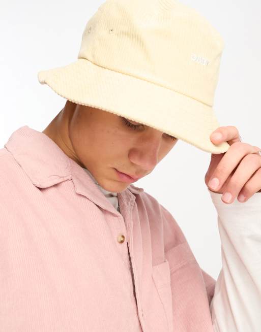 Obey bold corduroy bucket hat in off white