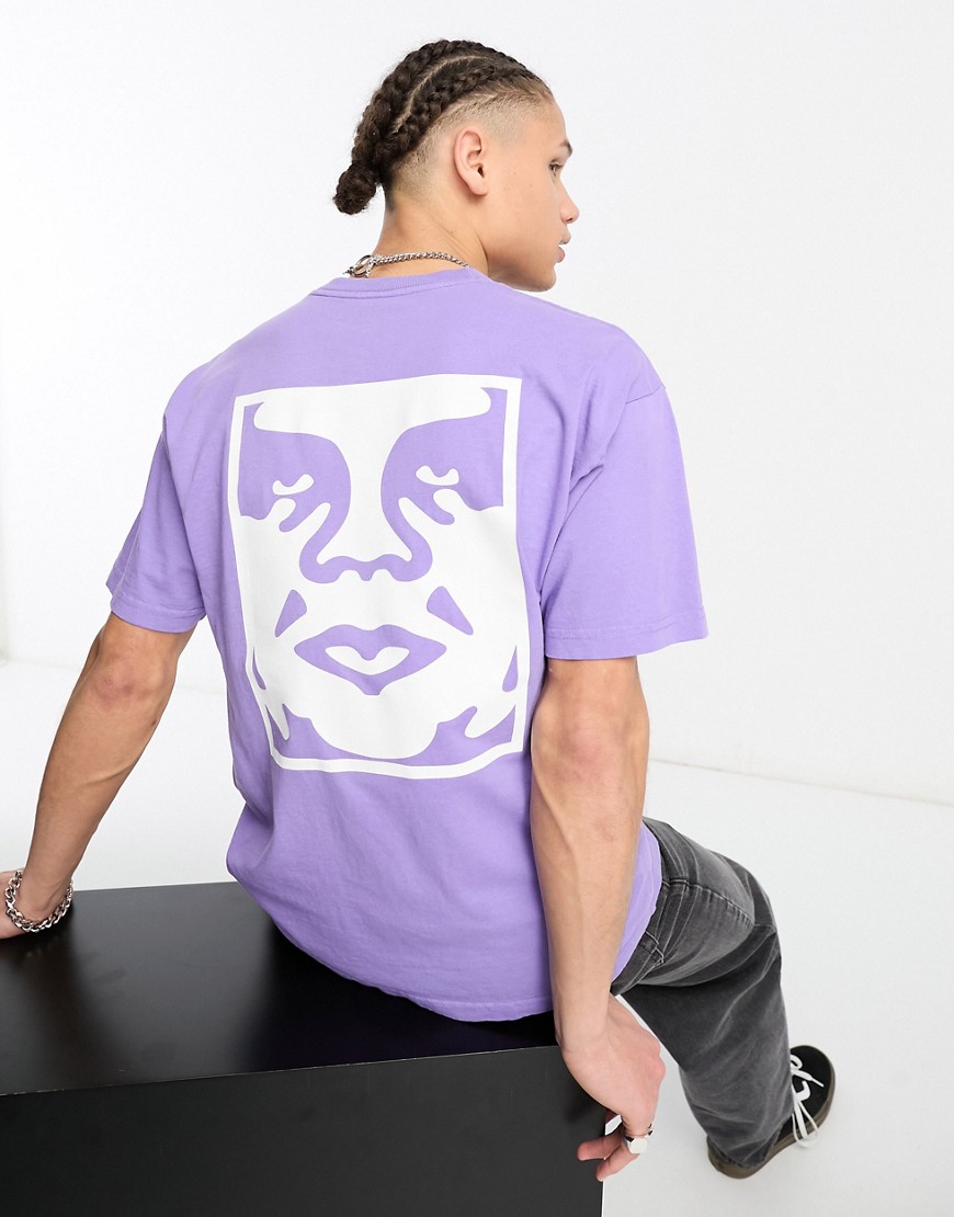 Obey bold icon heavyweight backprint t-shirt in purple