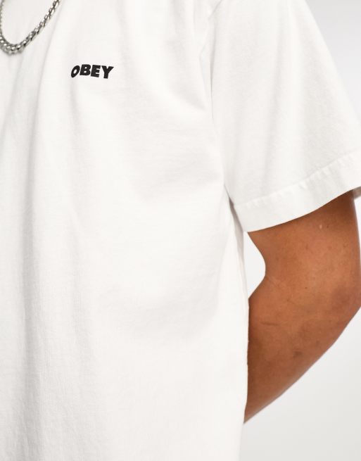 Obey bold icon heavyweight backprint t-shirt in white | ASOS