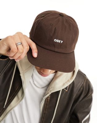 Obey bold logo 6 panel cap in brown