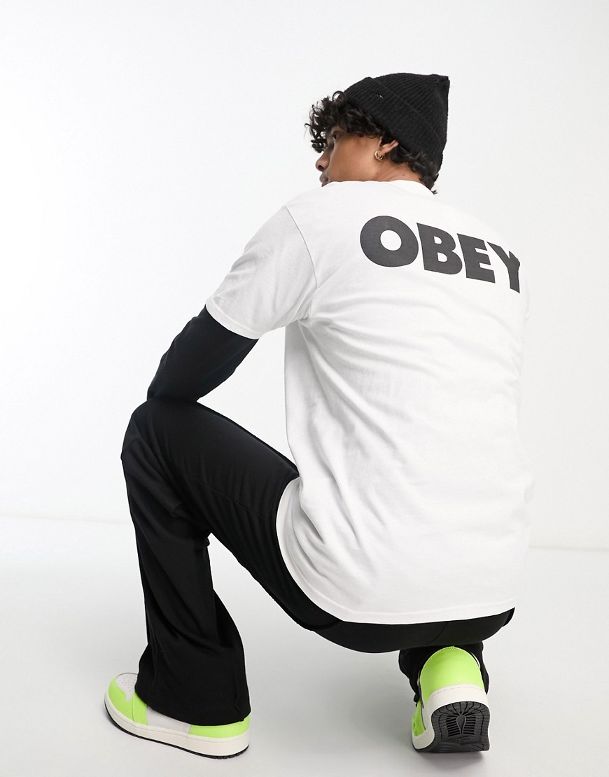 Obey bold logo backprint t-shirt in white