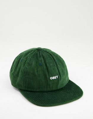 Obey bold logo cord 6 panel cap in green