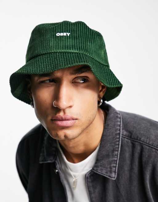 Obey bold logo cord bucket hat in green | ASOS