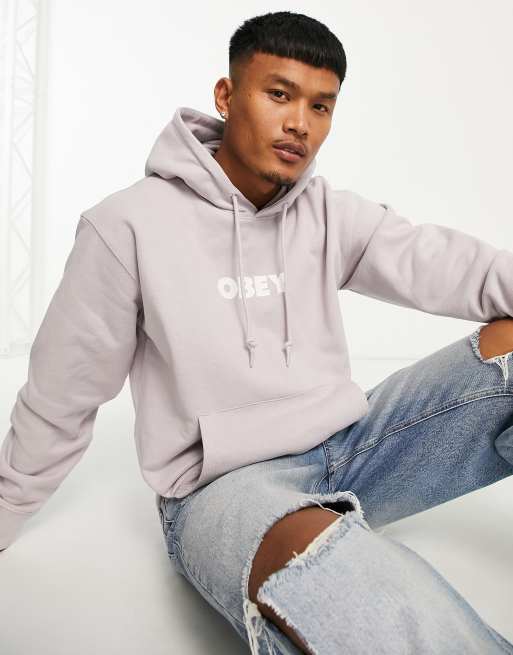 Obey bold logo hoodie in grey ASOS