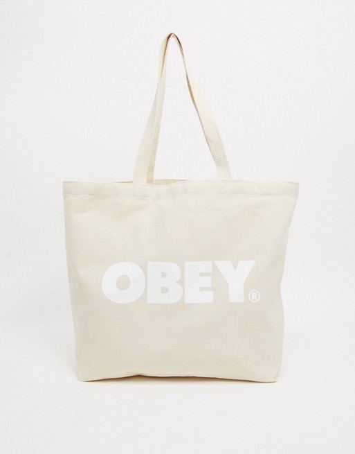 Obey bold logo tote bag in white