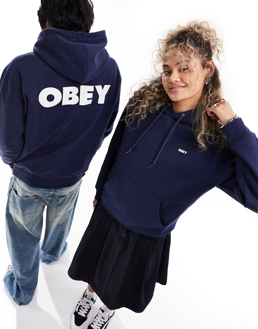 Obey bold logo unisex hoodie in navy