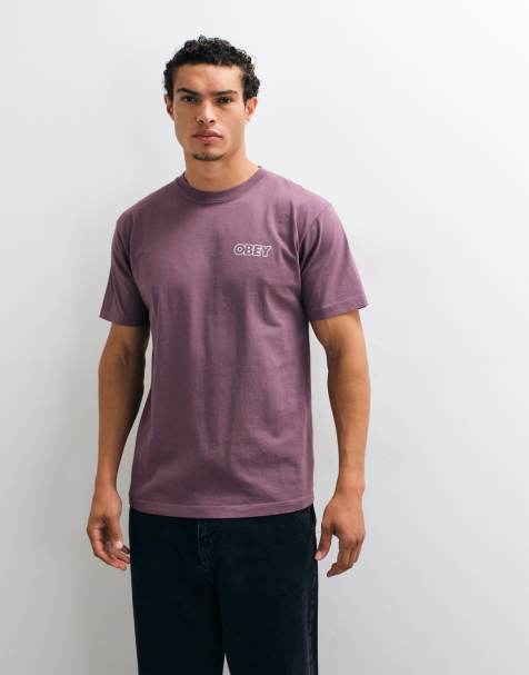 Obey bold outline logo back graphic t-shirt in plum purple - view 1