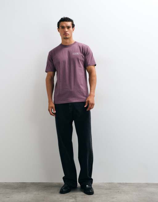 Obey bold outline logo back graphic t-shirt in plum purple, 3 of 10