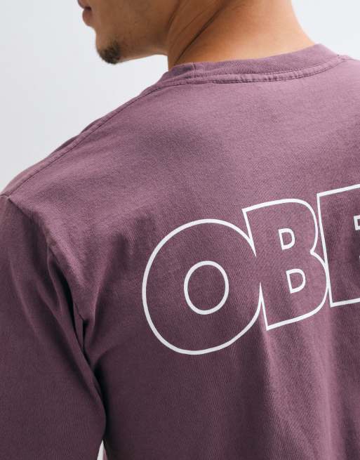 Obey bold outline logo back graphic t-shirt in plum purple, 5 of 10