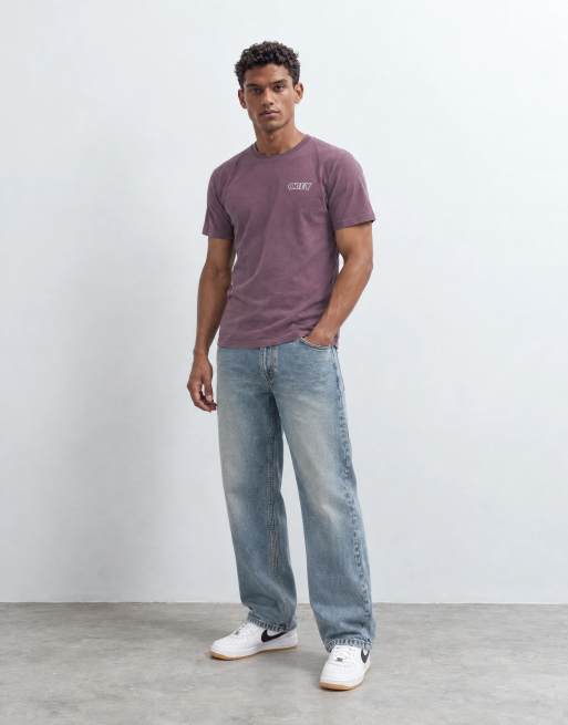 Obey bold outline logo back graphic t-shirt in plum purple, 6 of 10