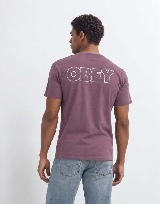 Obey bold outline logo back graphic t-shirt in plum purple, 7 of 10