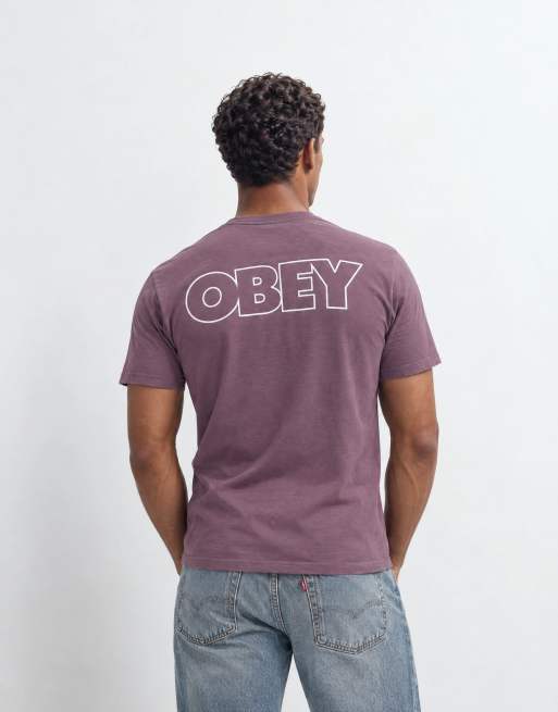 Obey bold outline logo back graphic t-shirt in plum purple, 8 of 10